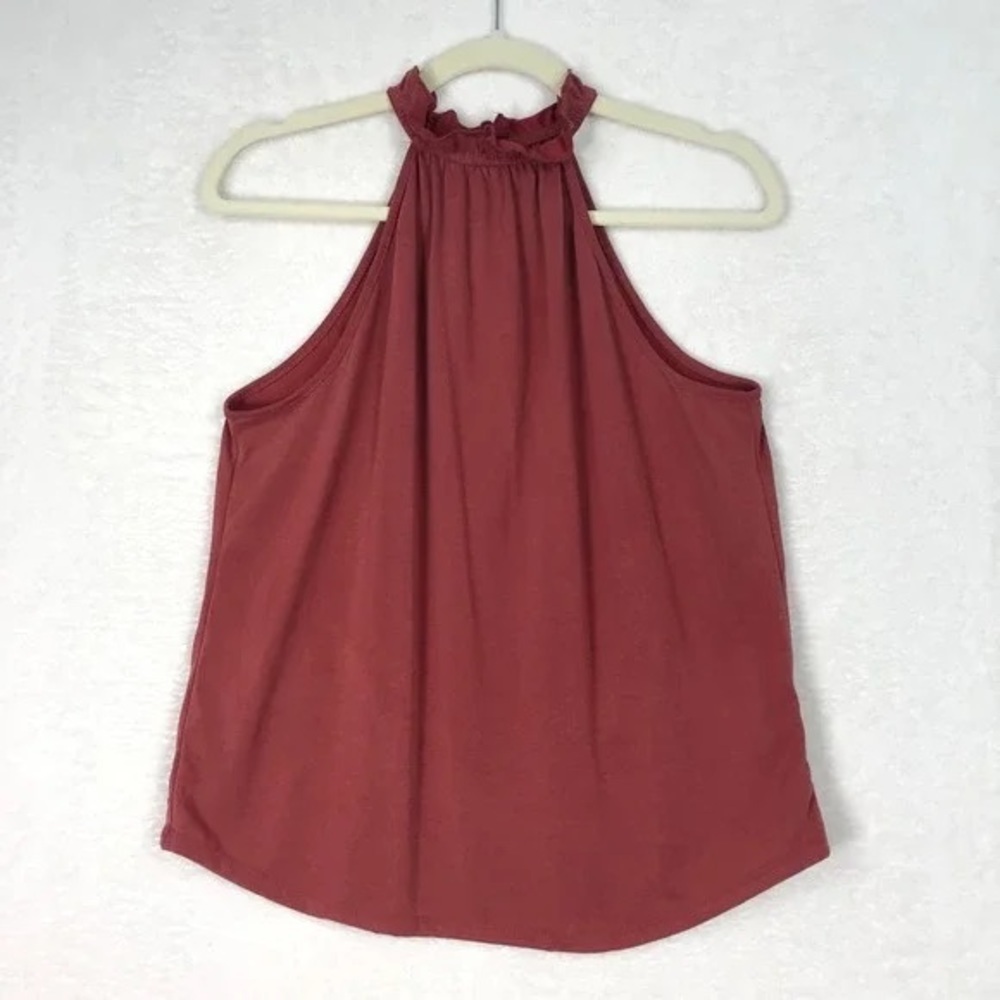Green Envelope Tank Top Rust Halter Ruffle Flowy Soft Stretch Boho M